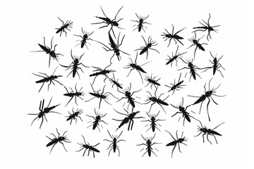 swarms of flying mosquitoes illustration vector icon, white background, black colour icon - obrazy, fototapety, plakaty