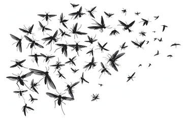 Fototapeta na wymiar swarms of flying mosquitoes illustration vector icon, white background, black colour icon