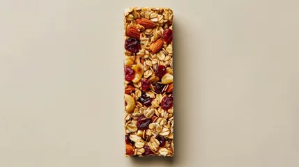 Foto op Plexiglas anti-reflex Crunchy homemade granola bar with oats, nuts, honey, and dried berries in realistic food photography © RECARTFRAME CH