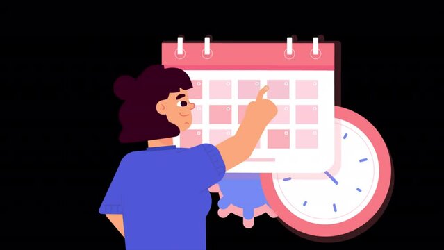 Character Marking Important Days in Calendar 2D Animation on Alpha Channel