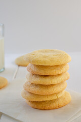 Fototapeta na wymiar Delicious sugar cookies on wooden table, closeup