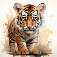 Watercolor Bengal tiger, clipart Illustration, Generative Ai