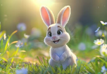 Fototapeta premium Cute bunnies: adorable bunny art featuring chubby cheeks, expressive eyes. Easter-themed content