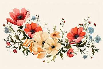 Floral border isolated on white background.