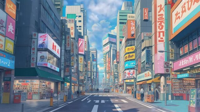 street in city anime style 4k looping