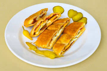 Turkish karisik atom  tost ( kasarli bazlama tost) . Sucuklu, Kasarli, kavurmali karisik tost. Flat baked bread toasted