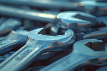 Fototapeta premium Chrome Vanadium Wrenches, Metallic Texture, Professional Tools Close-up