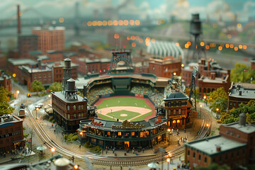 Miniature scenery of city baseball field