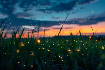 Fireflies Lighting Up Meadow at Twilight