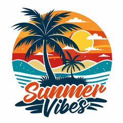 Fototapeta na wymiar summer vibes Vector Illustration,summer time T Shirt,summer retro vintage style sunset palm tree,summer vibes Typography T Shirt Quotes Vector Bundle,Cut File Cricut,Silhouette,calligraphy,png
