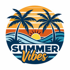 summer vibes Vector Illustration,summer time T Shirt,summer retro vintage style sunset palm tree,summer vibes Typography T Shirt Quotes Vector Bundle,Cut File Cricut,Silhouette,calligraphy,png