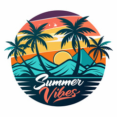 summer vibes Vector Illustration,summer time T Shirt,summer retro vintage style sunset palm tree,summer vibes Typography T Shirt Quotes Vector Bundle,Cut File Cricut,Silhouette,calligraphy,png