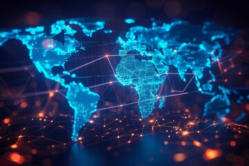 Obraz premium Digital map of world network created with generative ai