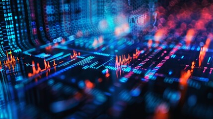 A close-up of a digital audio waveform on a dark background, symbolizing sound engineering and technology