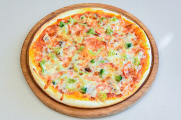 Delicious mixed pizza with rich content. Menu concept of choice and diversity. Pepperoni, Formaggi, Veggie, Karisik pizza
