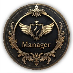 Dynamic banner: creative business card with the text manager on the background, the design element stands out for its fresh approach and originality, professional qualities