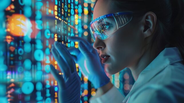 Genetic Researcher Examining Dna Samples In A State Of The Art Genetic Laboratory