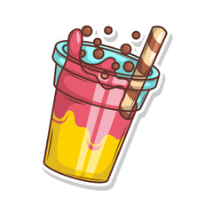 Bubble tea vector  sticker cartoon. hand draw illustration art
