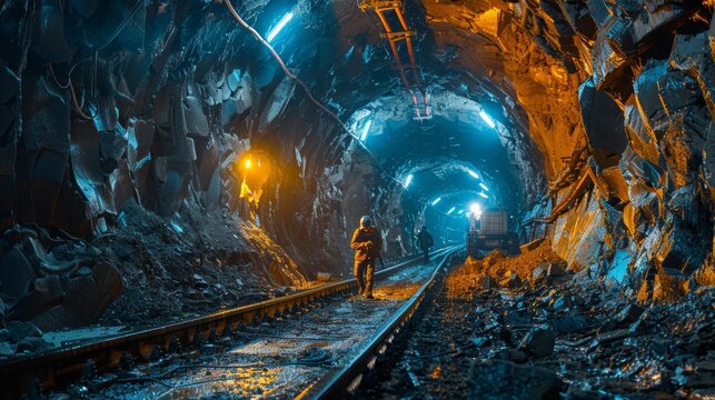 Coal miners extracting resources underground with specialized equipment for efficient mining