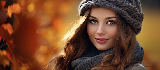 A woman in a hat and scarf posing for a photo - obrazy, fototapety, plakaty