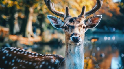 Fallow deer without antlers depicted in a park portrait