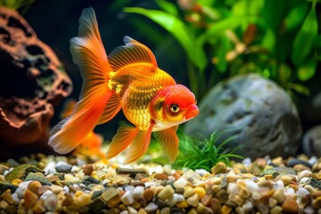 Obraz na płótnie Canvas Goldfish magic. Magical moments in aquatic realm