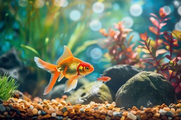 Goldfish tranquility. Peaceful drift in aquatic realm