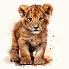Obraz premium Watercolor Central African Lion , clipart Illustration, Generative Ai