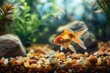 Obraz premium Goldfish exploration. Exploring aquatic wonders