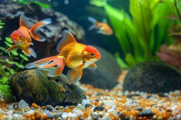 Goldfish harmony. Harmonious dance in aquatic realm