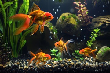 Goldfish harmony. Harmonious dance in aquatic realm