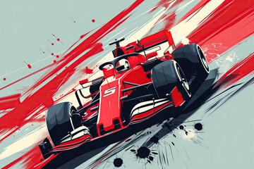 Poster of F1 racing car in minimalist abstract colour illustration.