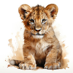 Obraz premium Watercolor Central African Lion , clipart Illustration, Generative Ai
