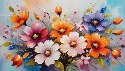 Fototapeta na wymiar Oil painting of flowers Abstract art background Colorful