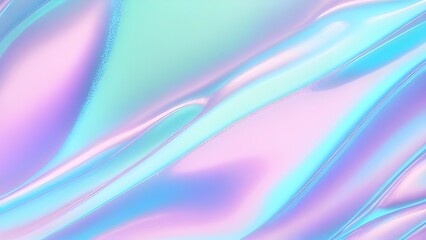Iridescent chrome wavy gradient cloth fabric abstract background, ultraviolet holographic foil texture, liquid surface, ripples, metallic reflection. 3d render illustration - obrazy, fototapety, plakaty