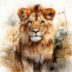 Naklejka premium Watercolor Central African Lion , clipart Illustration, Generative Ai