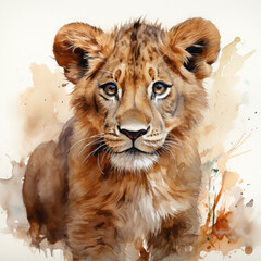 Fototapeta premium Watercolor Central African Lion , clipart Illustration, Generative Ai