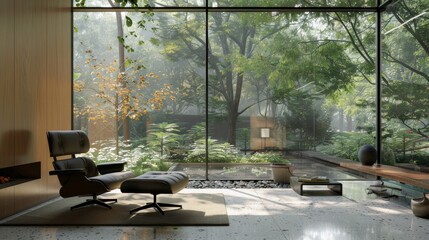 Serenity meets modern design in a tranquil sunlit lounge