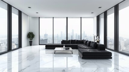 Sleek modern living room with a panoramic city view