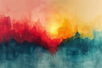Poster a painting, very soft watercolours used, red, yellow, turquoise, --ar 3:2 --stylize 750 © 성우 양