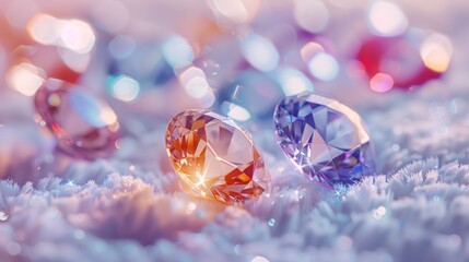 Sparkling gemstones on frosty surface evoking enchanting elegance and luxury