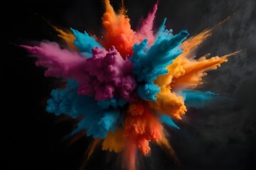 Explosion of colored powder on black background Generator AI 