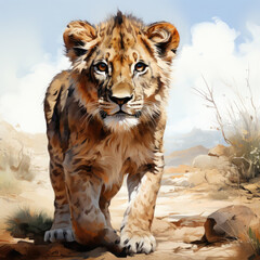 Watercolor East African or Masai Lion, clipart Illustration, Generative Ai