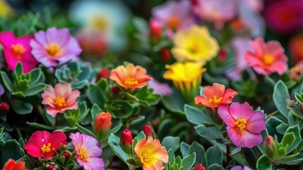 Colorful Blossoms of Portulaca grandiflora with Overlapping Petals - obrazy, fototapety, plakaty