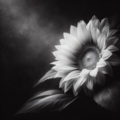 Beautiful sunflower on a dark background. Monochrome.