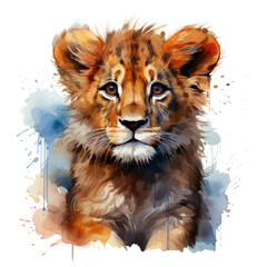Watercolor East African or Masai Lion, clipart Illustration, Generative Ai - obrazy, fototapety, plakaty