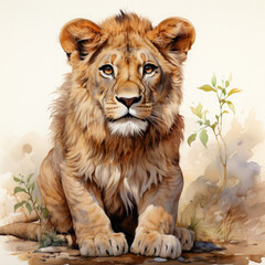 Watercolor East African or Masai Lion, clipart Illustration, Generative Ai