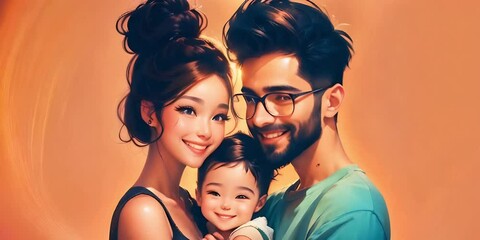 Portrait of a happy family. Family day. Children's Day. Father's Day. Mothers Day. Dad, mom and daughter are smiling.