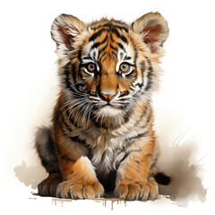 Obraz premium Watercolor Indochinese tiger, clipart Illustration, Generative Ai