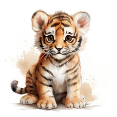 Watercolor Indochinese tiger, clipart Illustration, Generative Ai